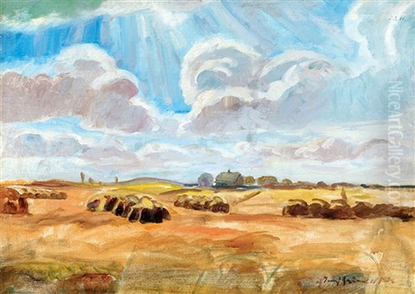 Landscape (sunshine Through Clouds) Oil Painting by Bela Ivanyi Gruenwald