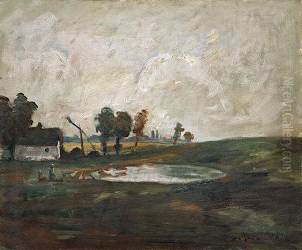 Tanyavilag Oil Painting by Bela Ivanyi Gruenwald