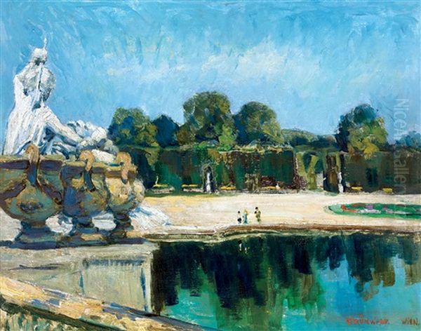 Castle Grounds In Wien (schonbrunn) Oil Painting by Bela Ivanyi Gruenwald