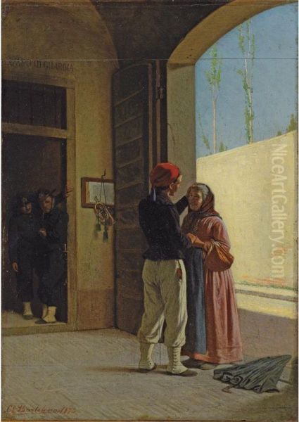 Le Retour Du Soldat [ ; The Return Of The Soldier ; Oil On Three Pieces Of Panel ; Signed And Dated Lower Left Ce Bartolena 1874] Oil Painting by Cesare Bartolena