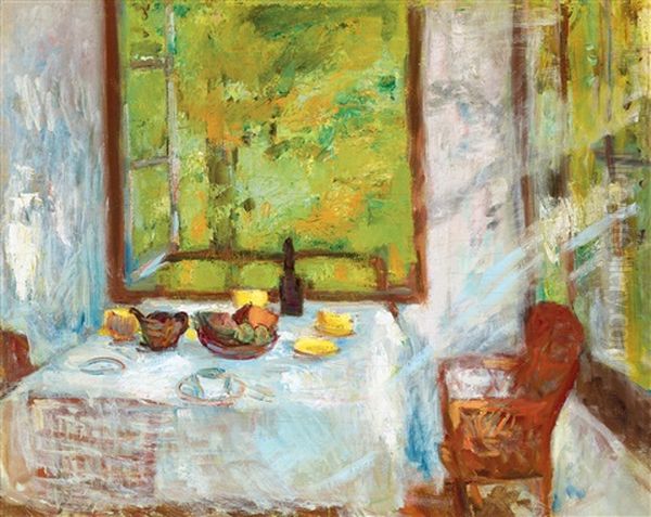 Breakfast In The Sunny Porch Oil Painting by Bela Ivanyi Gruenwald