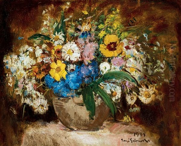 Still-life Of Flowers Oil Painting by Bela Ivanyi Gruenwald