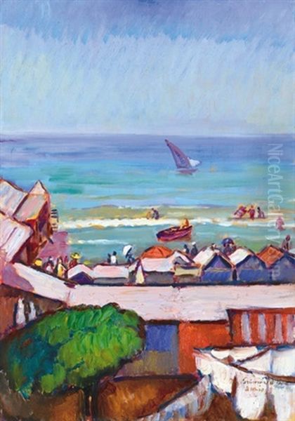 Seaside At Alassio Oil Painting by Bela Ivanyi Gruenwald