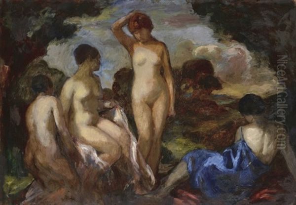 Bathers Oil Painting by Bela Ivanyi Gruenwald