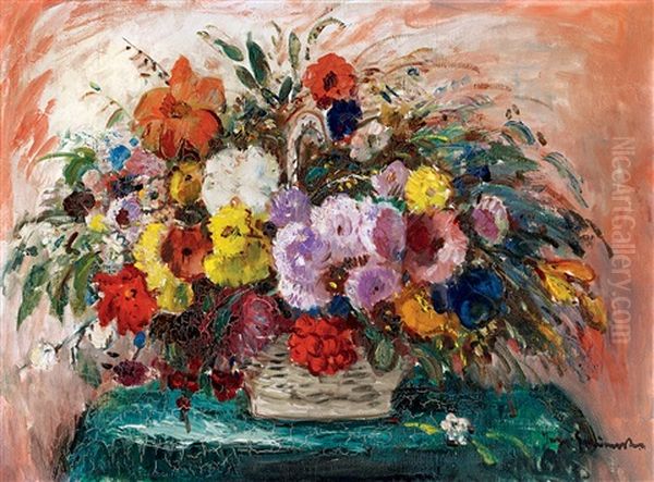 Still-life Of Flowers Oil Painting by Bela Ivanyi Gruenwald