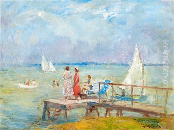 Afternoon By Lake Balaton Oil Painting by Bela Ivanyi Gruenwald