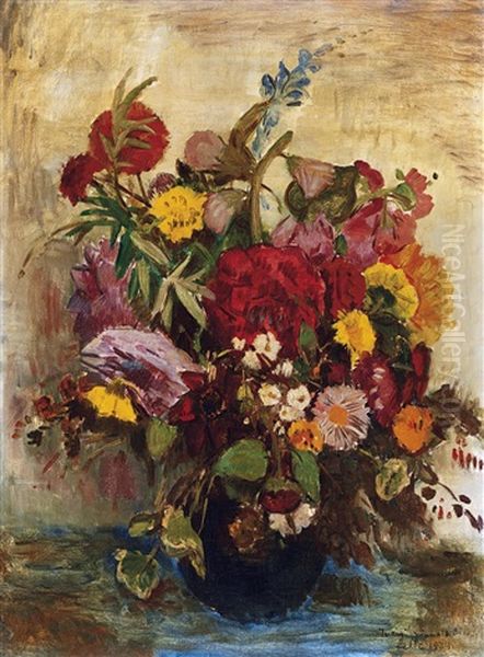 Still-life Of Flowers by Bela Ivanyi Gruenwald