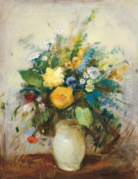 Still Life With Flowers Oil Painting by Bela Ivanyi Gruenwald