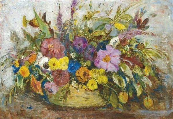 Still Life With Flowers Oil Painting by Bela Ivanyi Gruenwald