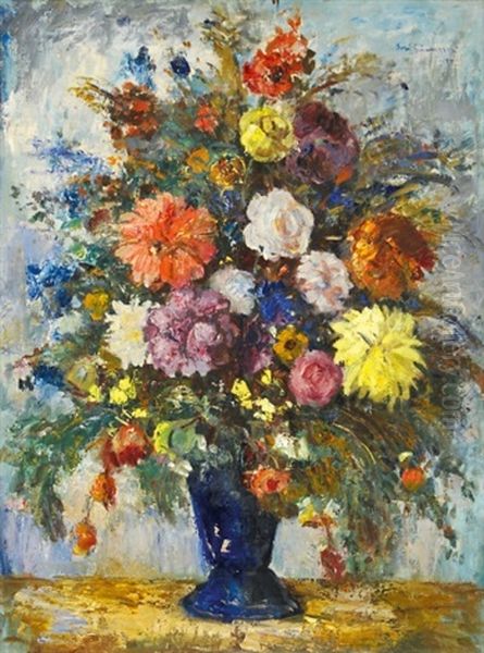 Still Life With Flowers Oil Painting by Bela Ivanyi Gruenwald