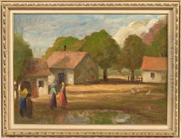 Farm Scene Oil Painting by Bela Ivanyi Gruenwald