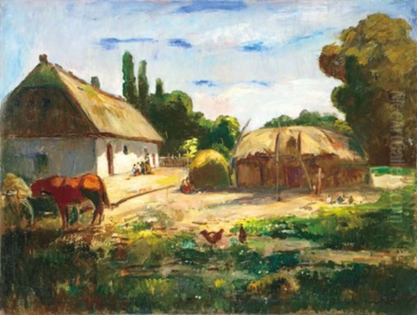 Sunny Yard Oil Painting by Bela Ivanyi Gruenwald