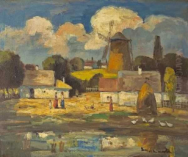 Village End Oil Painting by Bela Ivanyi Gruenwald