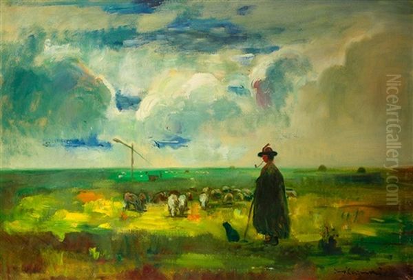 Folklore Motive Oil Painting by Bela Ivanyi Gruenwald