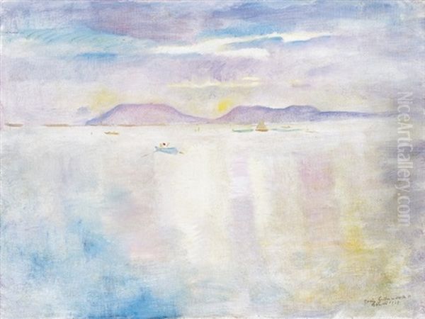 Lake Balaton With Sail Oil Painting by Bela Ivanyi Gruenwald