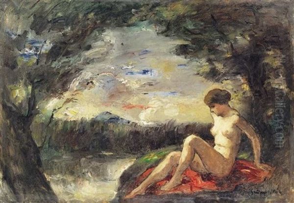 Akt A Szabadban (nude In The Open-air) Oil Painting by Bela Ivanyi Gruenwald