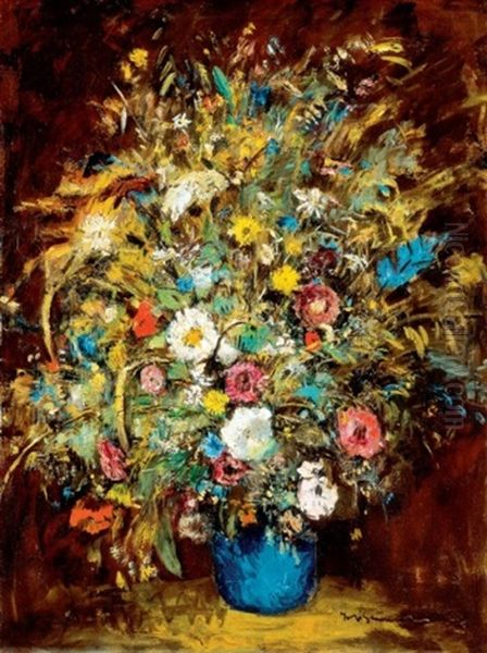 Viragcsendelet (still Life Of Flowers) Oil Painting by Bela Ivanyi Gruenwald