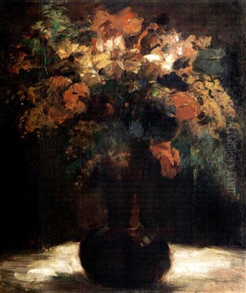 Viragcsendelet (still-life Of Flowers) Oil Painting by Bela Ivanyi Gruenwald