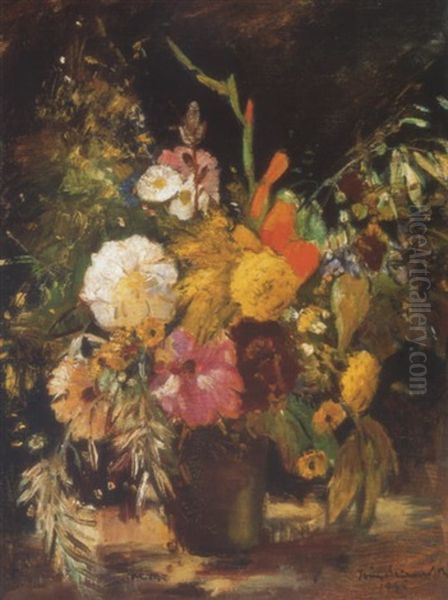 Viragcsendelet (still Life Of Flowers) Oil Painting by Bela Ivanyi Gruenwald