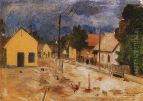 Balatonlellei Utca (street In Balatonlelle) Oil Painting by Bela Ivanyi Gruenwald