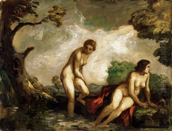 Furdozok (bathers) Oil Painting by Bela Ivanyi Gruenwald