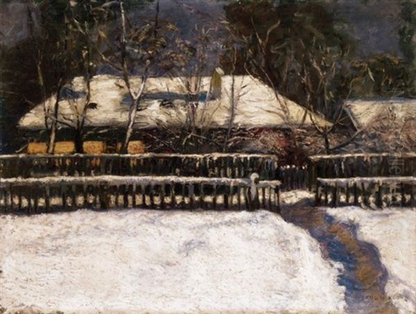 Tei Kertreszlet Nagybanyan (winter Garden Detail In Nagybanya) Oil Painting by Bela Ivanyi Gruenwald