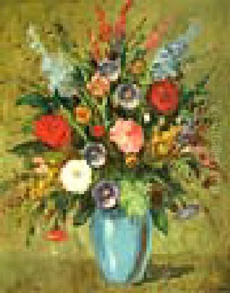 Bouquet Au Vase Bleu Oil Painting by Bela Ivanyi Gruenwald