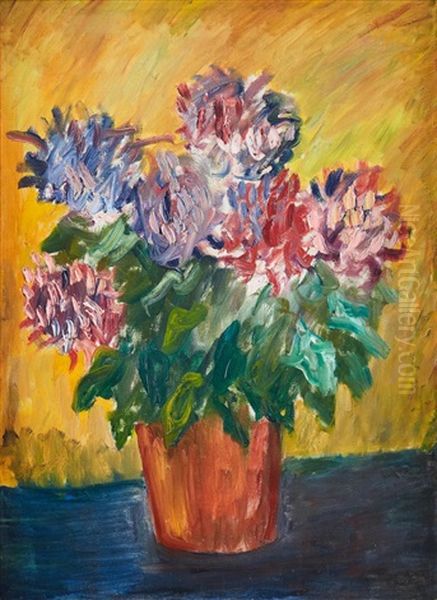 Blomsterstilleben Med Krysantemum Oil Painting by Ivan Ivarson