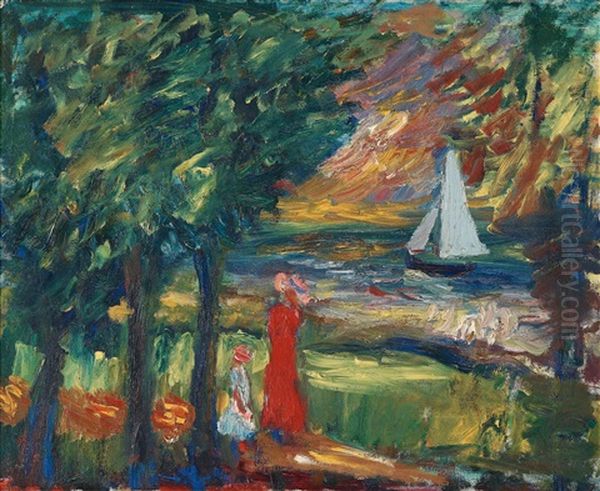 Landskap, Frankrike/promenad Vid Havet Oil Painting by Ivan Ivarson