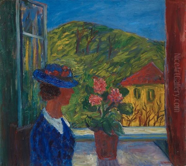 Flickan I Fonstret (the Girl In The Window) Oil Painting by Ivan Ivarson