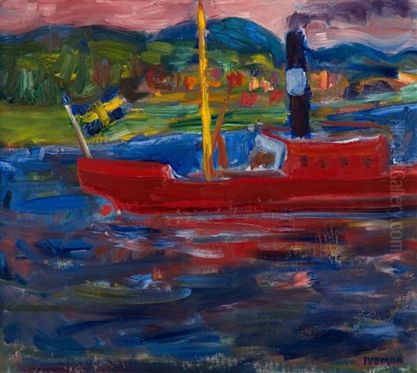 Rod Bat (red Boat) Oil Painting by Ivan Ivarson