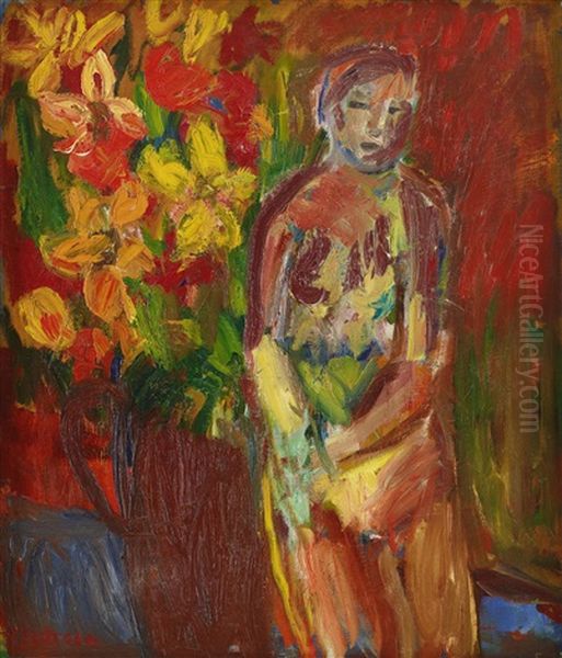 Blomsterbukett Med Kvinna Oil Painting by Ivan Ivarson