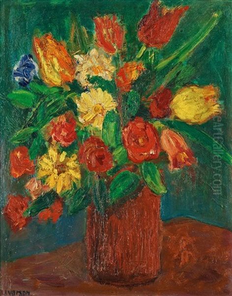 Still Life With Red Tulips Oil Painting by Ivan Ivarson