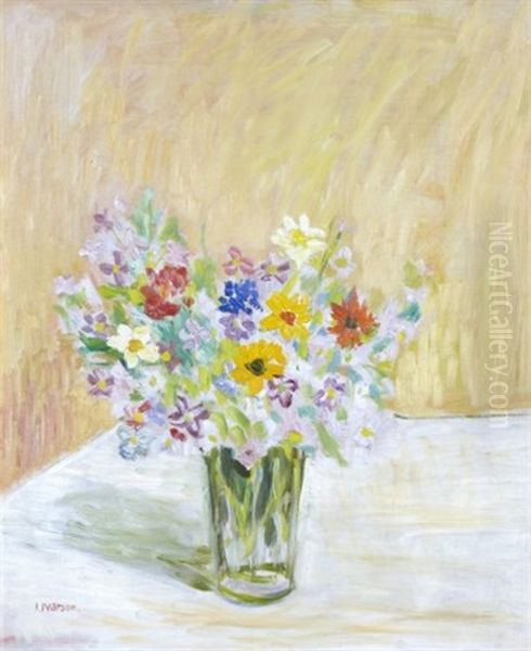 Stilleben Med Blommor I Glasvas Oil Painting by Ivan Ivarson