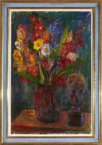 Blommor - Stilleben Med Blommor I Vas Samt Byst Oil Painting by Ivan Ivarson