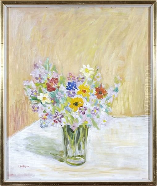 Stilleben Med Blommor I Glasvas Oil Painting by Ivan Ivarson