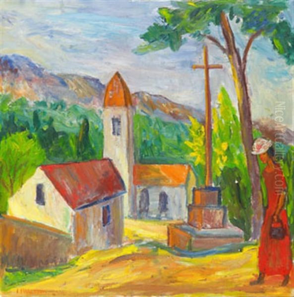 Fiesole - Kvinna I Sydlandskt Landskap Oil Painting by Ivan Ivarson