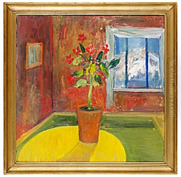 Tuvorna Hagen/interior - Blomma I Kruka Oil Painting by Ivan Ivarson