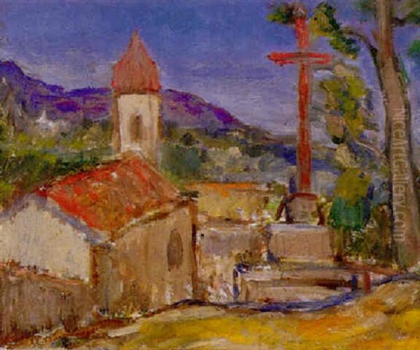 Utsikt Mot Kyrkan - Cagnes Sur Mer Oil Painting by Ivan Ivarson