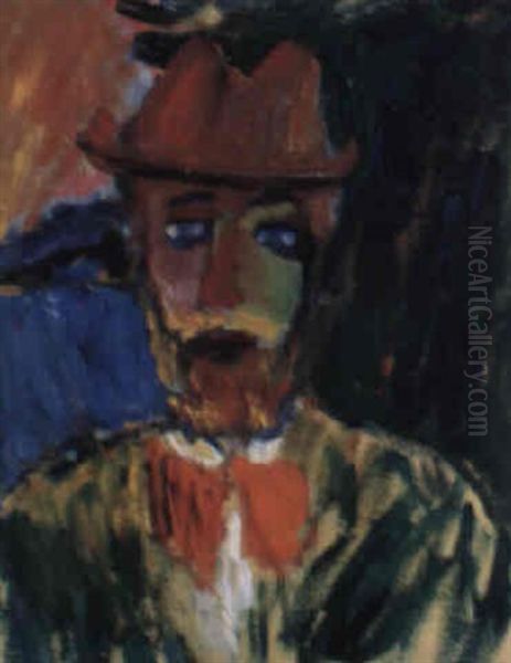 Herre I Rod Hatt Oil Painting by Ivan Ivarson