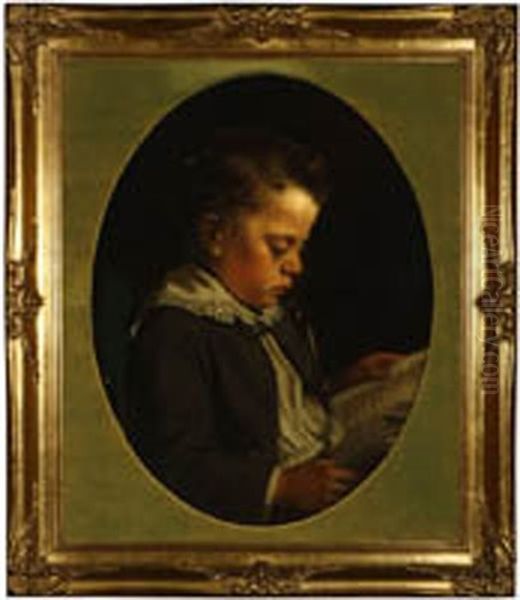 Portrait Of A Young Boy Reading Oil Painting by Lewis Thomas Ives