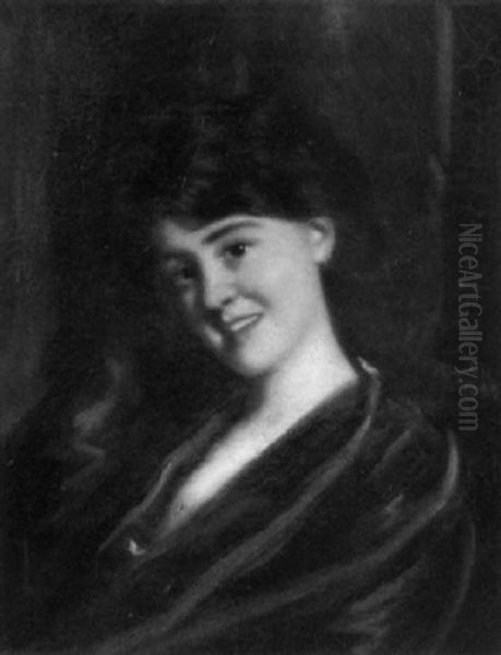 Portrait Of A Young Woman Before A Crimson Drape Oil Painting by Percy Ives