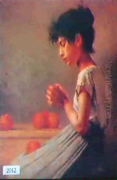 Girl Seated With Oranges Oil Painting by Percy Ives