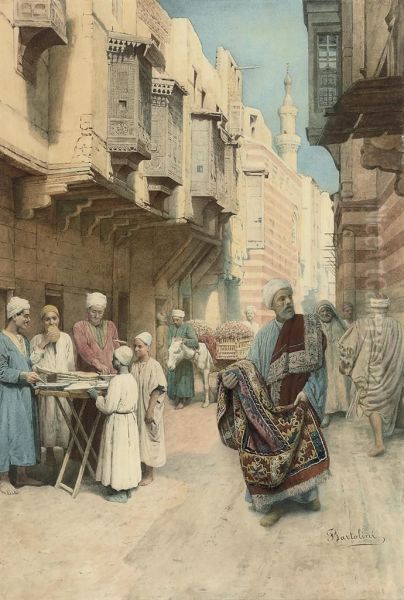 Selling Rugs In A Cairo Market Oil Painting by Frederico Bartolini