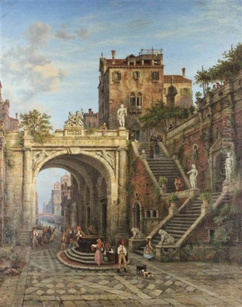 Ancient Cityscape Oil Painting by Henry Jackel