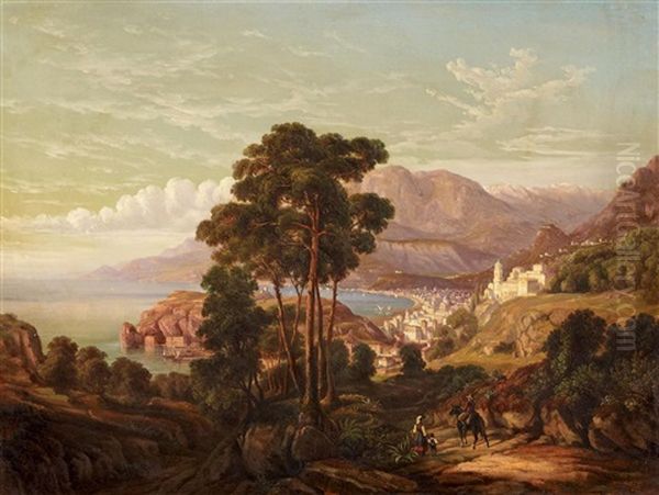 Bucht Von Palermo (?) (+ Partie Am Comer See Mit Hafenanlage; 2 Works) Oil Painting by Henry Jackel