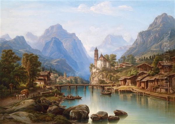 Landschaftsmotiv Mit Reicher Figurlicher Staffage Oil Painting by Henry Jackel