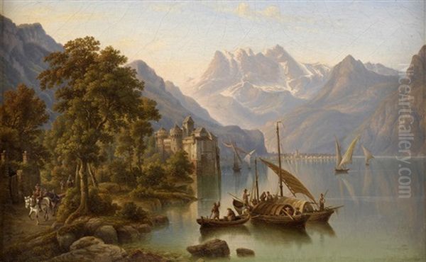 Der Genfer See Mit Blick Auf Chateau Chillon Oil Painting by Henry Jackel