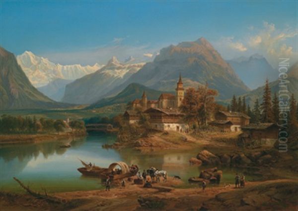 Blick Auf Den Untersee, Interlaken Oil Painting by Henry Jackel