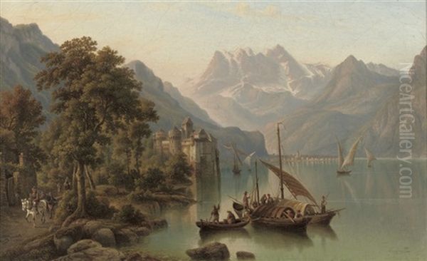 On A Calm Mountain Lake Oil Painting by Henry Jackel